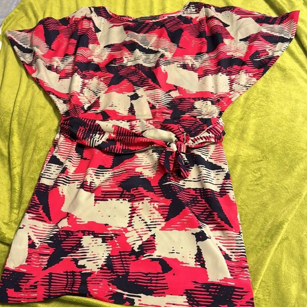 Outback Red Casual Fun Short Dress Sz Med Tan Navy and Pink